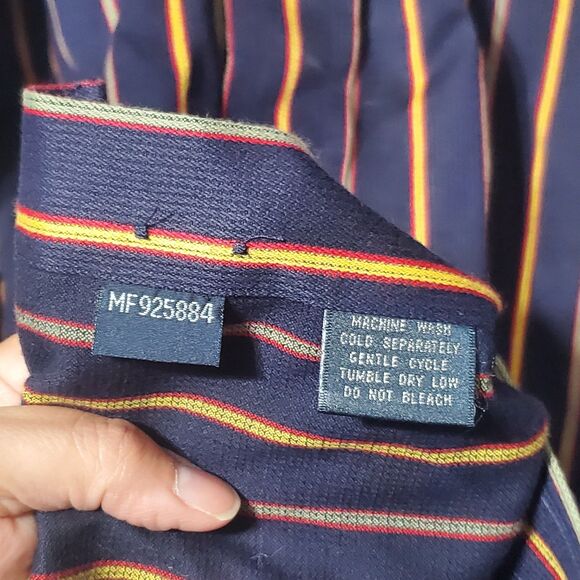 Vintage 90s Faconnable Albert Goldberg Shirt Mens M Navy Striped Button Down - Picture 9 of 10